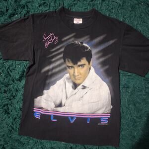 Vintage Elvis Presley Portrait Band Tee Soft TeeJays USA Made 80s Style Rock
